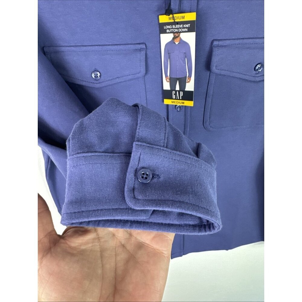 Gap Men's M Long Sleeve Knit Button Down Shirt Blue NWT - Picture 5 of 15